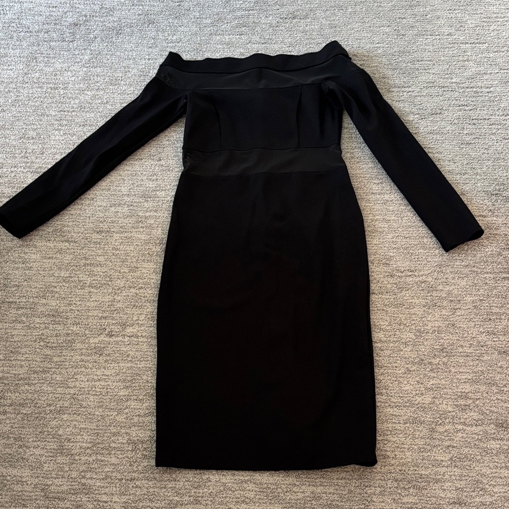 Love By Design Black Off Shoulder Long Sleeve dress with semi sheer panels Small